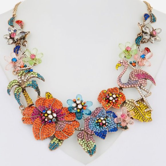 Jewelry - NATASHA FLOWER FLAMINGO NECKLACE